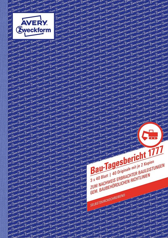 Avery Zweckform Building Daily Report Book First Second and Third Page Printed A4 3 x 40 Pages (German Text)