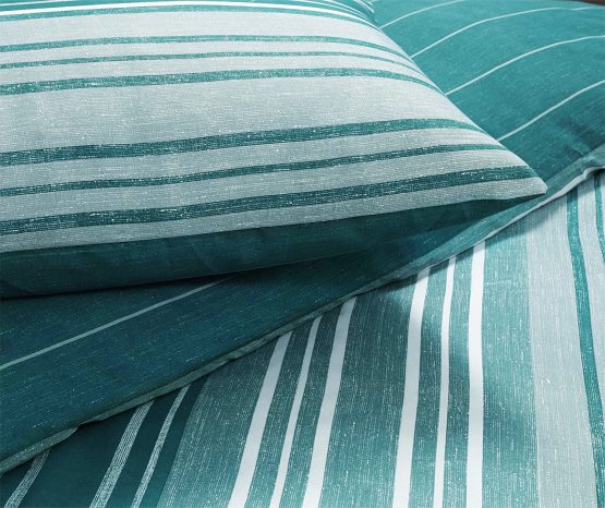 Sleepdown Textured Stripe Teal Soft Duvet Cover Quilt Bedding Set With Pillowcases - Double (200cm x 200cm) - Image 2