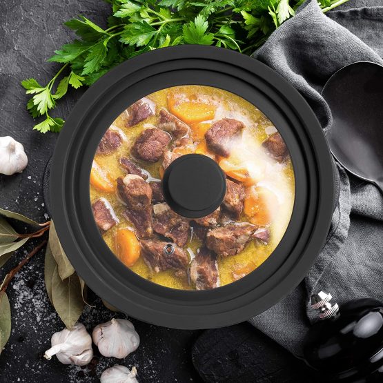 Relaxdays Saucepan Lid Universal, Glass Cover, Stepped Silicone Rim, Pots & Pans 26-30 cm, 5 x 31.5 cm, Black - Image 2