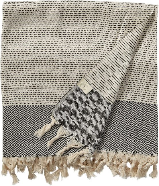 Bersuse 100% Cotton - Hierapolis XXL Throw Blanket Turkish Towel - Black XL