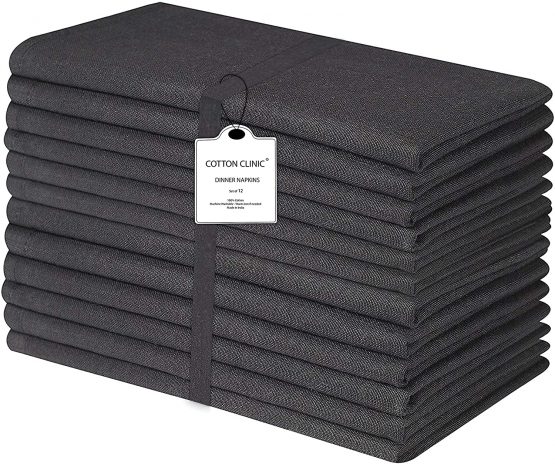 Cotton Clinic Cloth Napkins Washable Easycare Set of 12, 50x50 cm Soft and Comfortable Cotton Dinner Napkins Cloth for Wedding Party Dinner Table, Tea Party Napkins - Black
