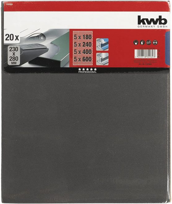 kwb 830960 set-20 pcs. 230 mm x 280 mm, Sandpaper for Paint and car, Silicon Carbide Sprinkled, Waterproof, Lack & Auto - Image 2