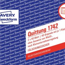 Avery Zweckform 1742 Receipt Small Business (A6 Cross, self-Copy, 2x40 Sheets) White/Gold