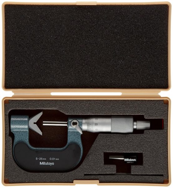 Mitutoyo 114-165 Series 114 5 Flute V-Anvil Micrometre, 5 mm-25 mm Range, 0.01 mm Graduation - Image 2