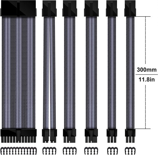EZDIY-FAB Sleeved Cable - Cable Extension for Power Supply with Extra Sleeved 24 PIN 8PIN 6PIN 4+4 PIN with Combs-Black Grey - Image 2