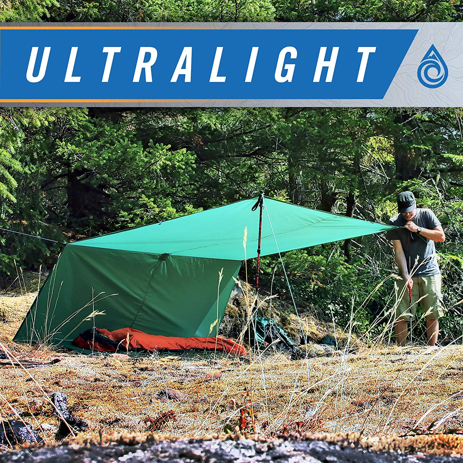 Aqua Quest Guide Tarp - 100% Waterproof Ultralight RipStop SilNylon Backpacking Rain Fly -(Olive Drab, 3 x 3) - Image 3