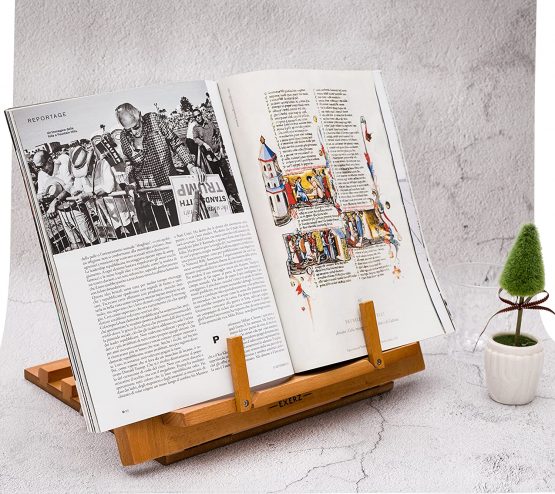 Exerz Cookbook Stand Wooden Bookrest Cookery Recipe Holder Reading Rest -34 x 24 x 2 cm Adjustable Height - for Kitchen Home Office Book iPad Tablet - Premium Quality Beech Wood (Wooden) - Image 3