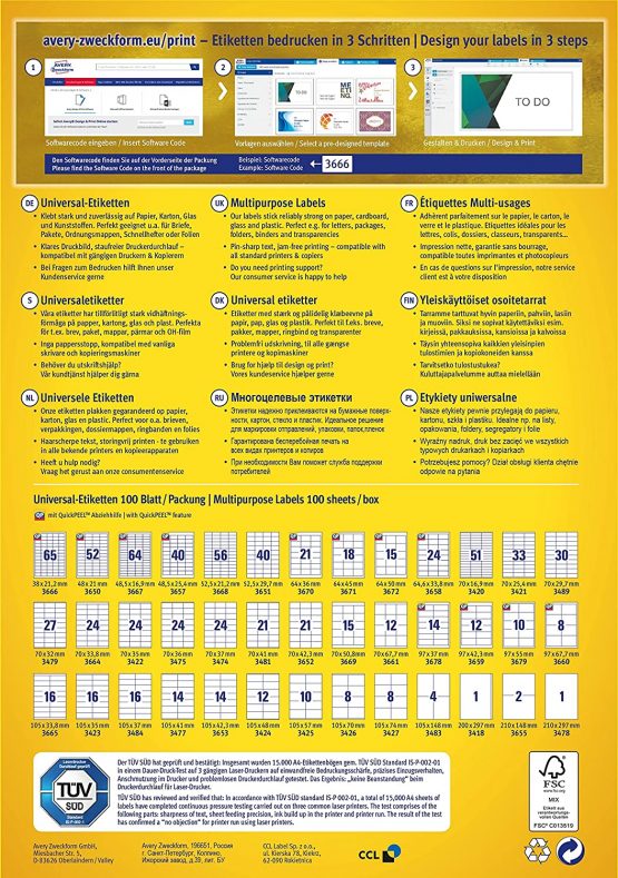 Avery Zweckform Universal-Etiketten Etikett 52,5x21,2mm InkjetLaserCopy A4 100BLATT 5600ST Weiss - Image 3
