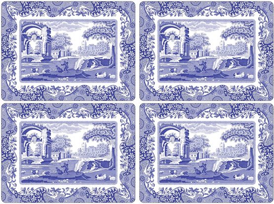 Blue Italian Placemats, Wood, Blue and White, 40.1 x 29 x 0.58 cm