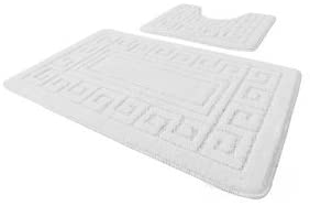 EDS Luxury 2 Piece Greek Bath Mat Set Non Slip Ultra Soft Bathroom Mats Water Absorbent Bath Mats Machine Washable Rug Toilet Mat for Bathroom Floor (White)