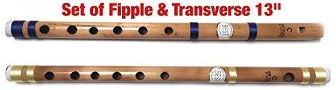 Beginners to Professional Indian Bamboo Flute Concert Natural Scale C 13 inches Indian Bamboo Bansuri Vansali Fipple and Transverse Set