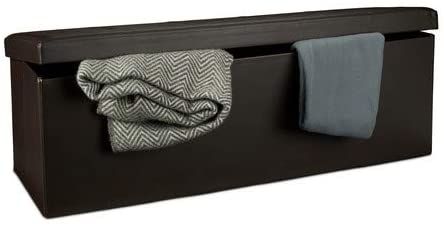 Relaxdays Folding Storage Ottoman XL, 38 x 114 x 38 cm Sturdy Seat with Bench, Faux Leather, with Removable Lid, Brown