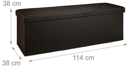 Relaxdays Folding Storage Ottoman XL, 38 x 114 x 38 cm Sturdy Seat with Bench, Faux Leather, with Removable Lid, Brown - Image 4