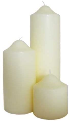 Set of 3 Quality Lasting Church Pillar Candles, White