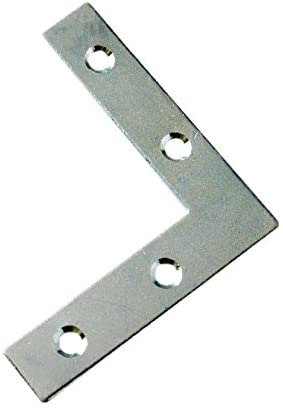 Merriway BH03864 (100 Pcs) BZP Flat Corner Brace Plate Bracket, 63 mm 2.1/2 Inch - Pack of 100 Pieces, Bright Zinc Plated