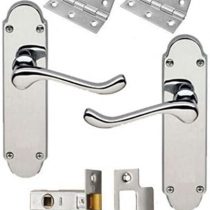 DISCOUNT HARDWARE UK Set Shaped Scroll Door Handles with Hinges and Latch - Polished Chrome