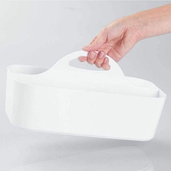 mDesign Bathroom Shower Caddy Tote for Shampoo, Soap, Razors - Medium, White - Image 3