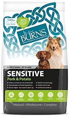 Burns Pet Nutrition Hypoallergenic Complete Dry Dog Food Adult and Senior Dog Sensitive with Pork and Potato 12 kg