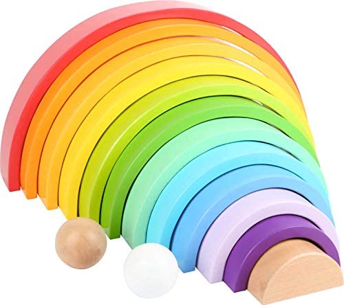 Small Foot 11412 XL Rainbow Wooden Building Blocks, 12-Piece Arch with 2 Balls for Kindergarten and Education Toys Multicolored