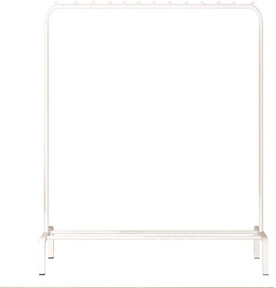 YAYI Drying Metal Garment Freestanding Hanger Bedroom Clothing Rack with Lower Storage Shelf for Boxes Shoes, White - Image 2