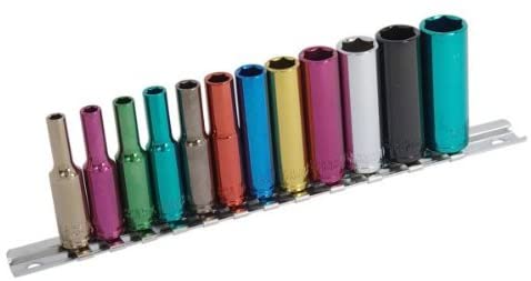Neilsen CT0906 12pc 1/4in Drive Deep Wall Socket Set 4mm to 13mm Chrome Vanadium with Socket Rail, Multi-colour, Variety Pack