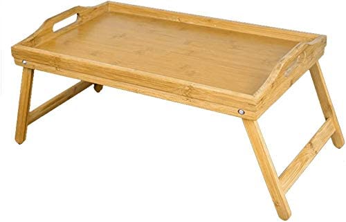 Mantraraj Wooden Bamboo Food Serving TV Tray With Handles Portble And Folding Legs Dinner Breakfast Lap Table Mat For Sofa And Bed