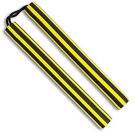 Playwell Foam Rubber Safety Training Nunchucks - Yellow//Black Stripes Corded
