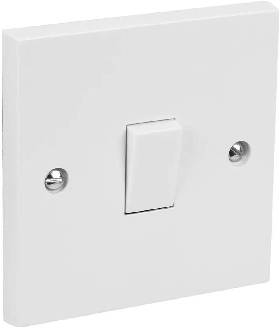 Single Gang Light Switch 1 Gang 2 Way White Plastic 10A
