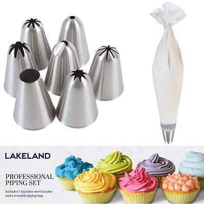 Lakeland Professional Piping Nozzles & Reusable Bag Gift Set - 7 Pieces, Silver