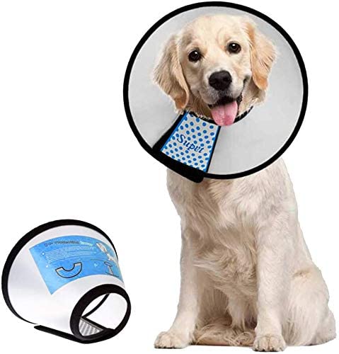 Supet Dog Cone Adjustable Pet Cone Recovery Collar Comfortable Pet Cone Collar Protective for After Surgery Anti-Bite Lick Wound Healing Safety Practical Plastic E-Collar for Dogs and Cats (White M)