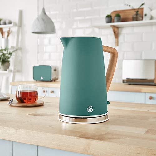 Swan Nordic Jug Kettle, 1.7 Litre, Pine Green, Rapid Boil, Wood Effect