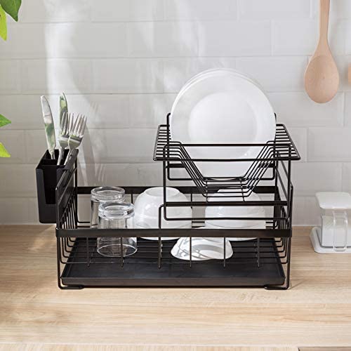 Double 2 Tier Dish Drainer Plates Rack Glass Cutlery Holder Kitchen Drip  Tray CH