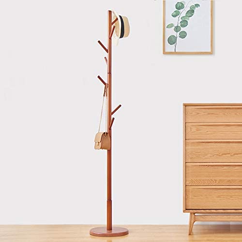 WALTSOM Coat Racks Free Standing, Wooden Coat Hat Tree with 8 Hooks and