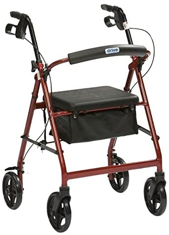 Drive Devilbiss R8 Red Aluminium Rollator with Padded Seat and Vinyl Underseat Bag
