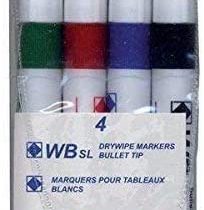 4 Whiteboard Drywipe Marker Pens Bullet Tip Non-Toxic Ink