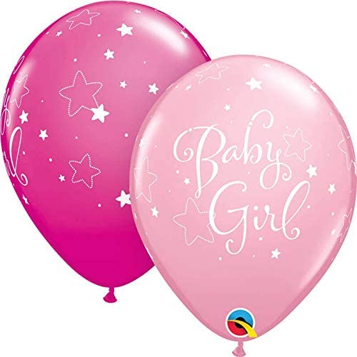 Folat Qualatex 51814 Baby Girl Stars Assorted 11"/ 11-inch Round Latex Party Balloons (Pack of 25), Pink Berry