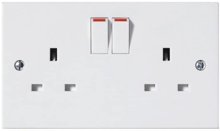 Invero® Doubled Plug Wall Electric Socket Switched 2 Gang 13A Double Pole with Square Edge & Screw Fixings Included