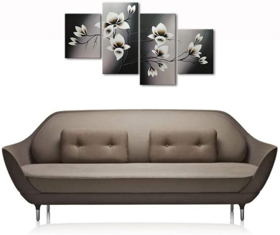Wieco Art - Elegant Blooming Flowers 4 panels Modern 100% Hand Painted Floral Oil Paintings Artwork on Canvas Wall Art Set Ready to Hang for Living Room Bedroom Decor - Image 2