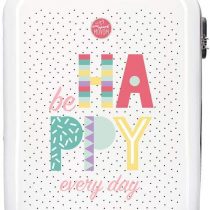 Enso Be Happy Pink Cabin Suitcase 38 x 55 x 20 cm Rigid ABS Combination Lock 34 Litre 2.6 kg 4 Double Wheels Hand Luggage