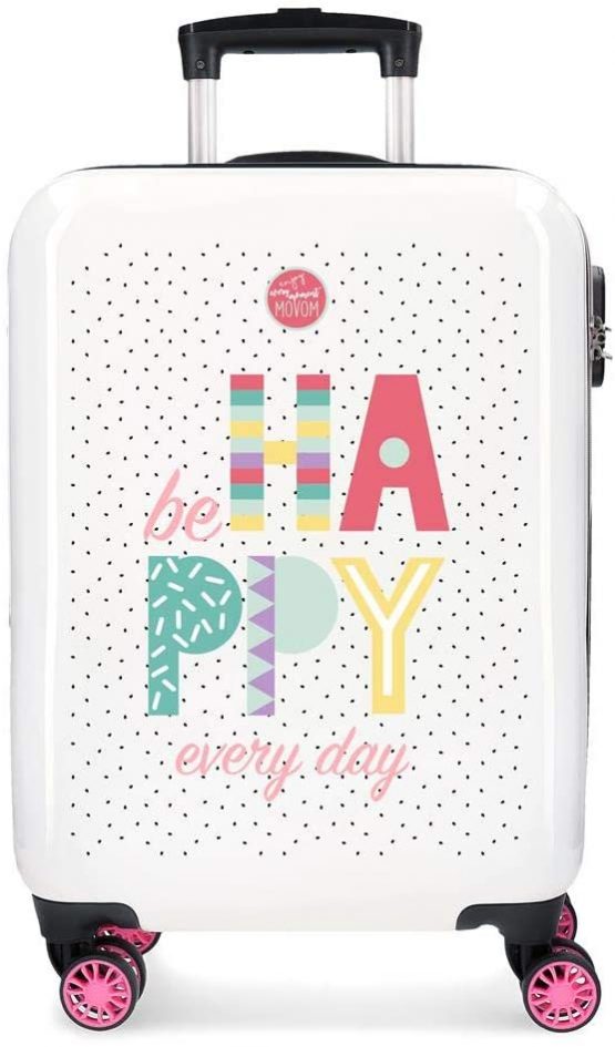 Enso Be Happy Pink Cabin Suitcase 38 x 55 x 20 cm Rigid ABS Combination Lock 34 Litre 2.6 kg 4 Double Wheels Hand Luggage