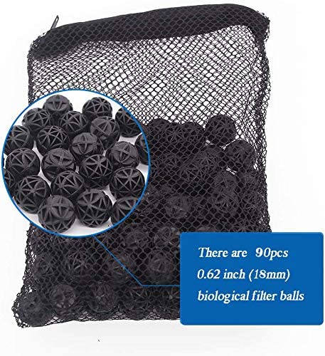 CESFONJER 90Pcs Bio Porous Filter Biochemical Ball Filter Media Water Filter Material with Cotton for Fish Tank Pond Aquarium Waterfall Fountain(18mm) + 2 Pcs Aquarium Media Filter Bag - Image 3
