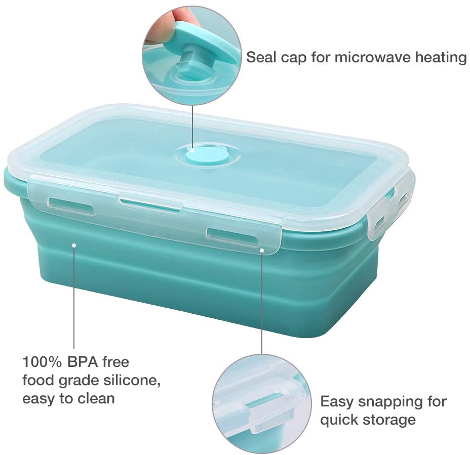 Alimat PluS Silicone Food Storage Containers with Lids, 3 Pack Set 1200ml Collapsible Meal Prep Lunch Containers, Microwave - Image 3