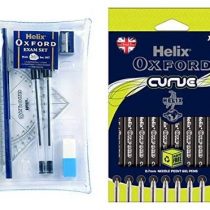 Helix Oxford Filled Pencil Case Exam Kit & Helix Oxford Curve Pens (10 Pack of Black)