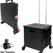 Foldable Shopping Trolley Box on Wheels with Lid Wear-Resistant Noiseless 360°Rotate Wheel & Adjustable Aluminum Alloy Handle Folding Boot Cart, 45KG/99LBS Load Capacity, Portable Durable Trolley