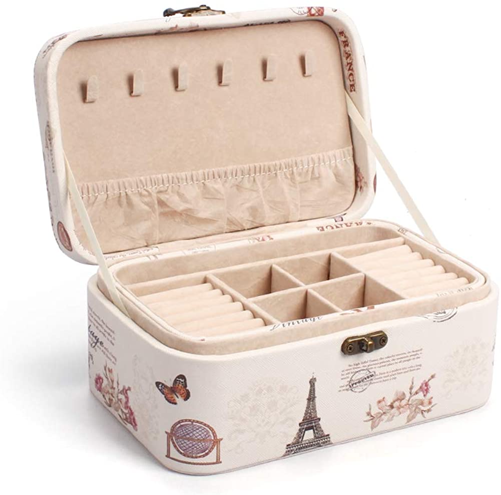 Swhily Jewellery Box, Jewelry Storage Organiser for Rings Earrings, Necklace, Travel Jewellery Box for Women (2 Layers)