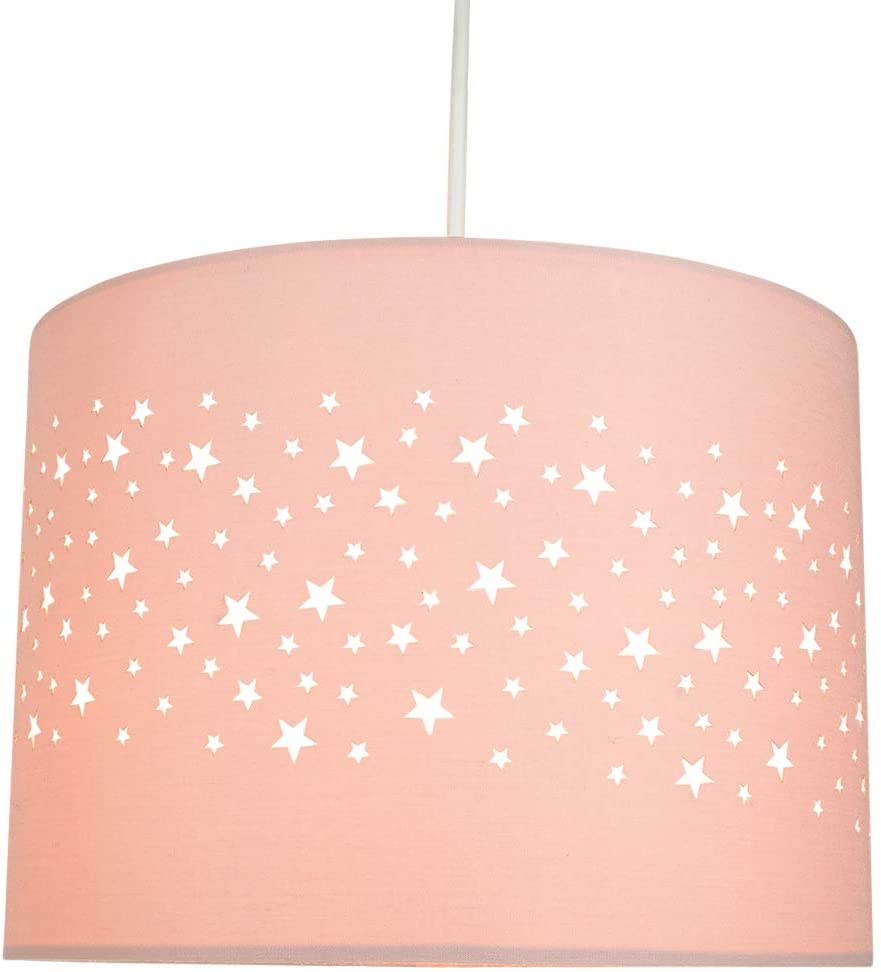 Stars Decorated Childrens/Kids Soft Pink Cotton Bedroom Pendant or Lamp Shade Creates Stunning Effect Against The Wall