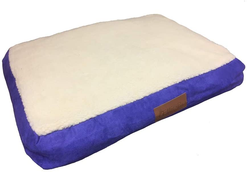 Ellie-Bo Small Dog Bed for 24-inch Dog Cage/Crate, Blue Faux Suede/Sheepskin, Blue Suede/Faux Sheepskin Top