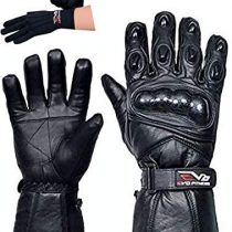 Evo New Leather Motorbike Motorcycle Bike Heavy Duty Waterproof Winter Thermal Carbon Shell Gloves "Winter Thermal Inner Gloves Included FREE" (Large)