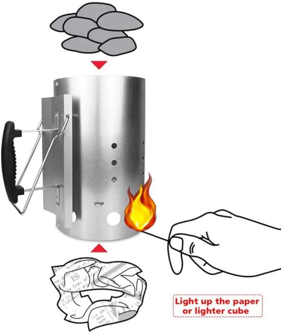 Denmay BBQ Charcoal Chimney Starter with Handle for Weber, charcoal grill accessories barbecue chimney lighter, fire starter, Grill Quick Start Barbecue for Camping & Grilling, Chimney Lighter Basket - Image 3
