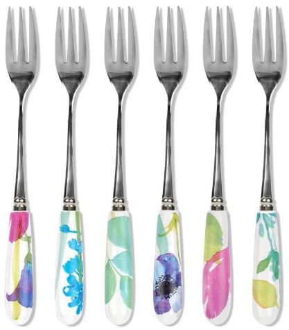 Portmeirion Water Garden Pastry Fork Set of 6, Multi-colour